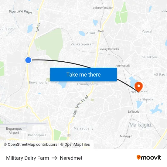 Military Dairy Farm to Neredmet map
