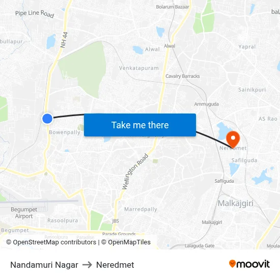 Nandamuri Nagar to Neredmet map
