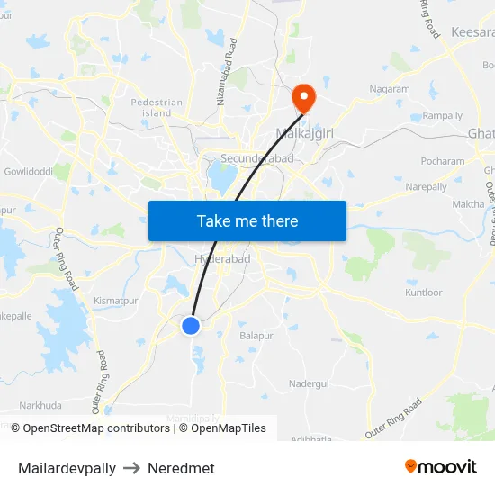 Mailardevpally to Neredmet map