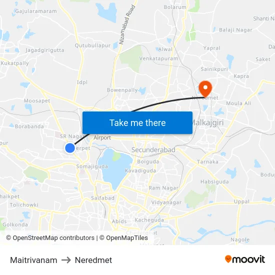 Maitrivanam to Neredmet map