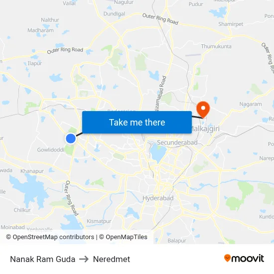 Nanak Ram Guda to Neredmet map