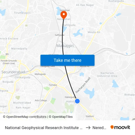 National Geophysical Research Institute (N.G.R.I) to Neredmet map