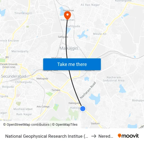 National Geophysical Research Institue (N.G.R.I) to Neredmet map