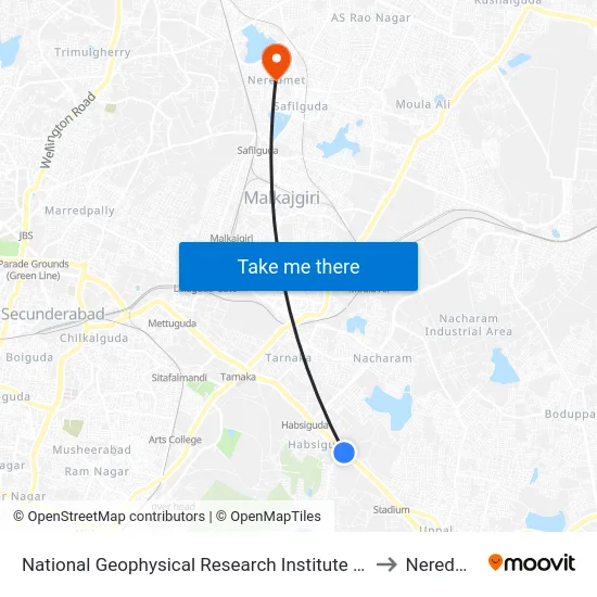 National Geophysical Research Institute (Ngri) to Neredmet map