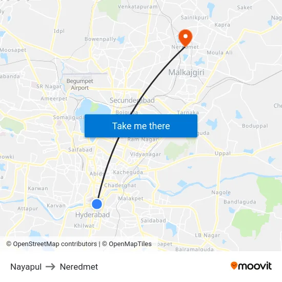 Nayapul to Neredmet map