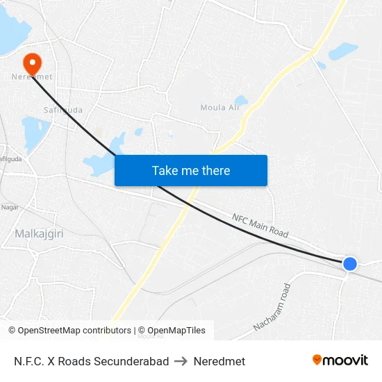 N.F.C. X Roads Secunderabad to Neredmet map
