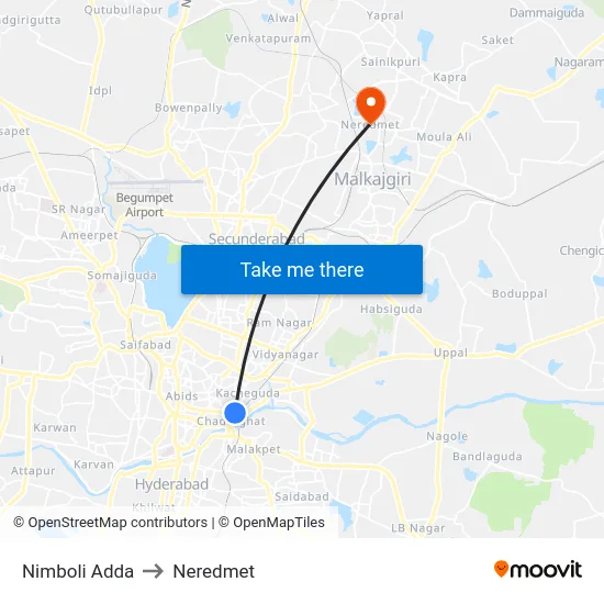 Nimboli Adda to Neredmet map