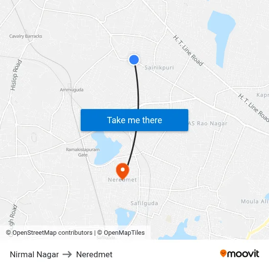 Nirmal Nagar to Neredmet map
