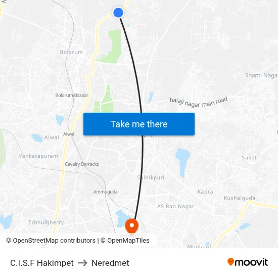 C.I.S.F Hakimpet to Neredmet map