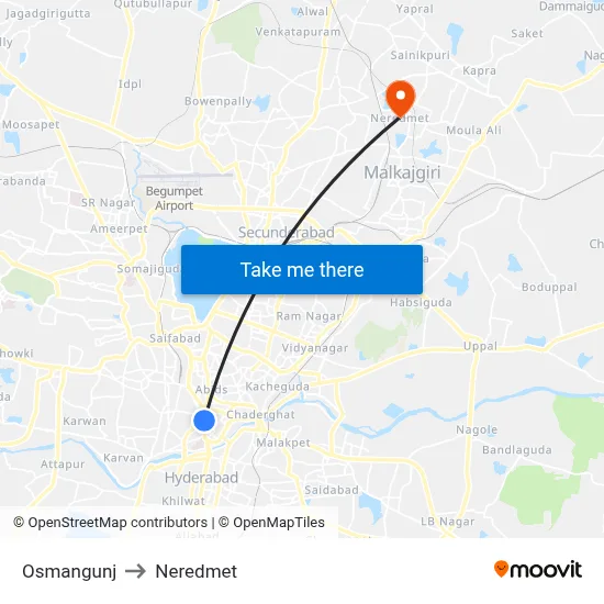 Osmangunj to Neredmet map