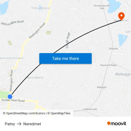 Patny to Neredmet map