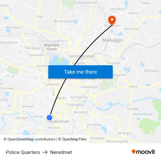 Police Quarters to Neredmet map