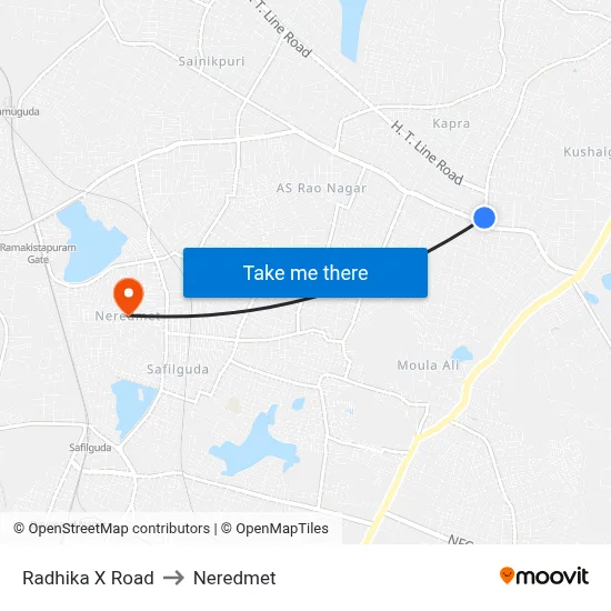 Radhika X Road to Neredmet map