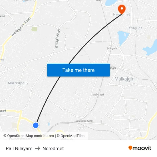 Rail Nilayam to Neredmet map