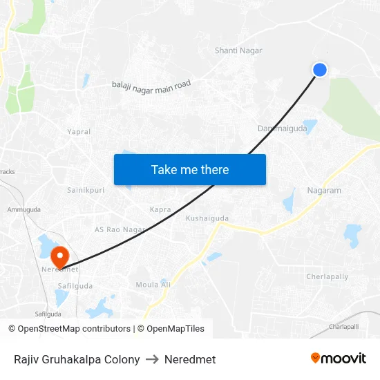 Rajiv Gruhakalpa Colony to Neredmet map