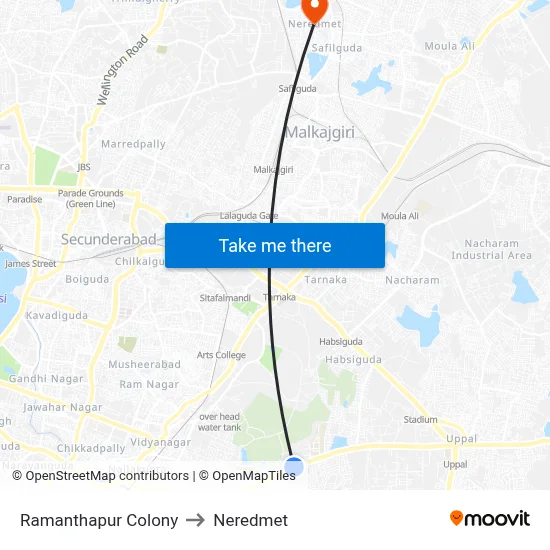 Ramanthapur Colony to Neredmet map