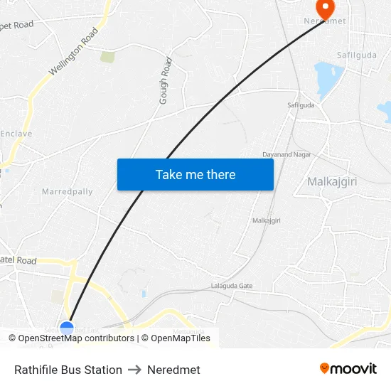 Rathifile Bus Station to Neredmet map