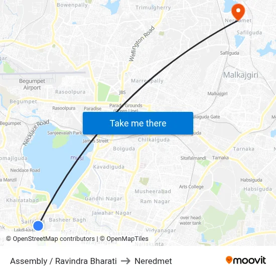 Assembly / Ravindra Bharati to Neredmet map