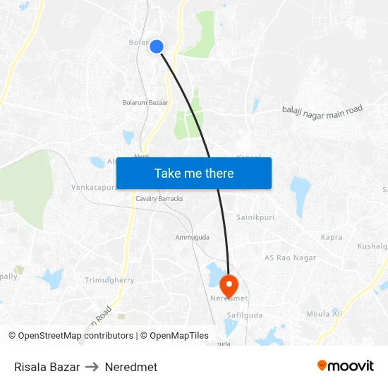 Risala Bazar to Neredmet map