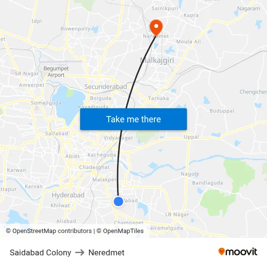 Saidabad Colony to Neredmet map
