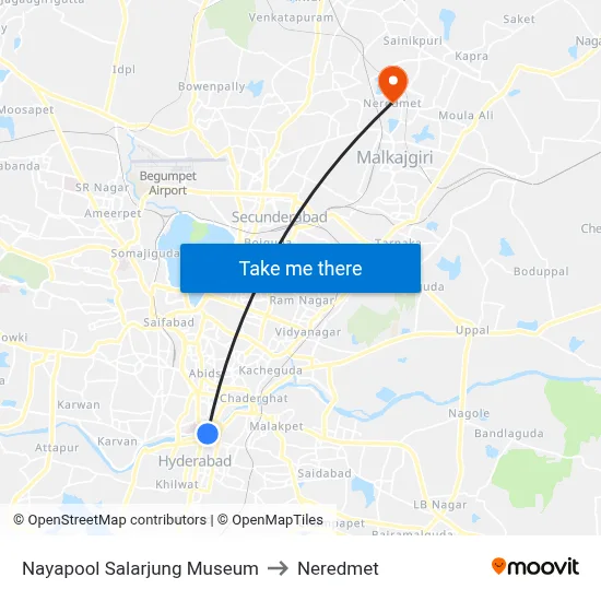 Nayapool Salarjung Museum to Neredmet map