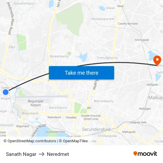 Sanath Nagar to Neredmet map