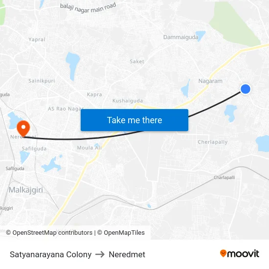 Satyanarayana Colony to Neredmet map