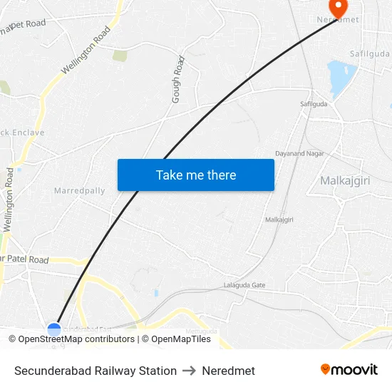 Secunderabad Railway Station to Neredmet map