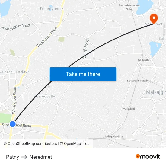 Patny to Neredmet map