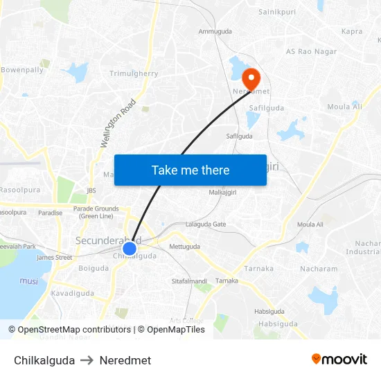 Chilkalguda to Neredmet map