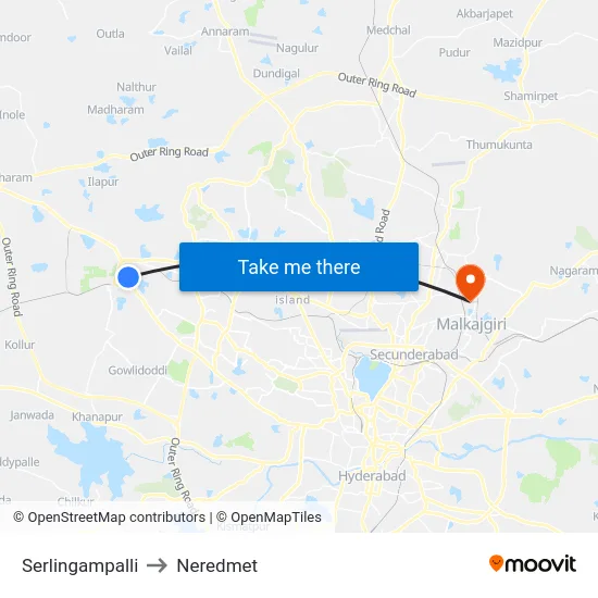 Serlingampalli to Neredmet map