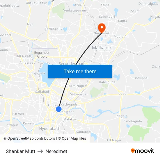Shankar Mutt to Neredmet map