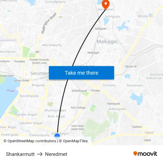 Shankarmutt to Neredmet map