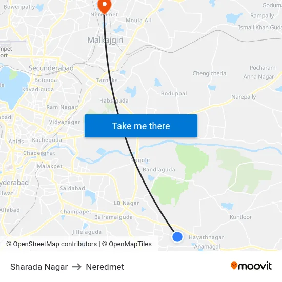 Sharada Nagar to Neredmet map