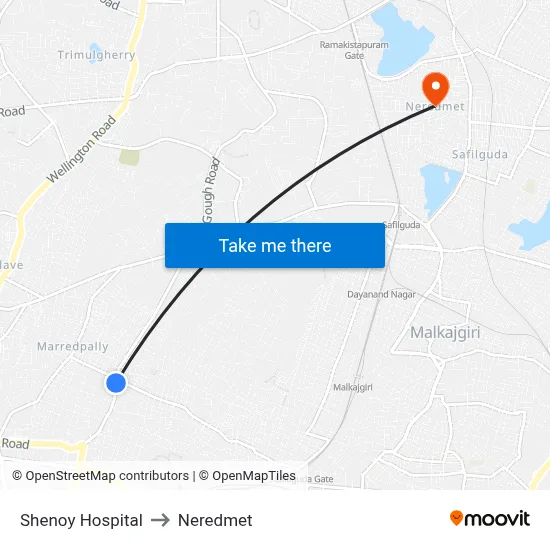 Shenoy Hospital to Neredmet map