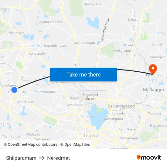 Shilparamam to Neredmet map