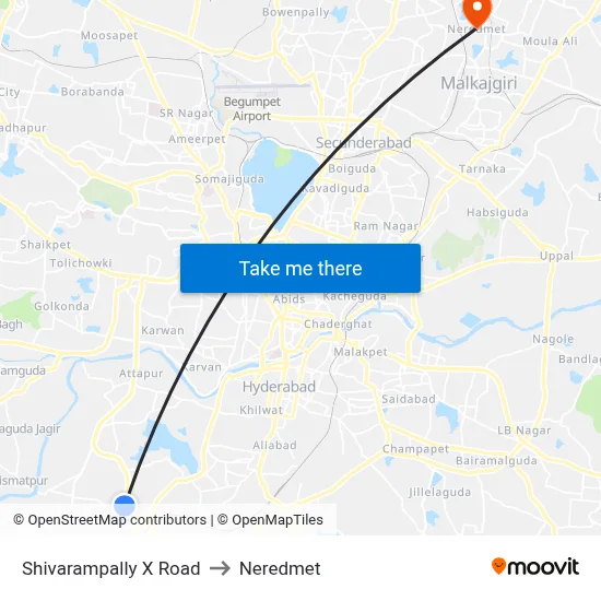Shivarampally X Road to Neredmet map