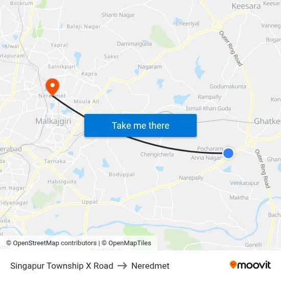 Singapur Township X Road to Neredmet map