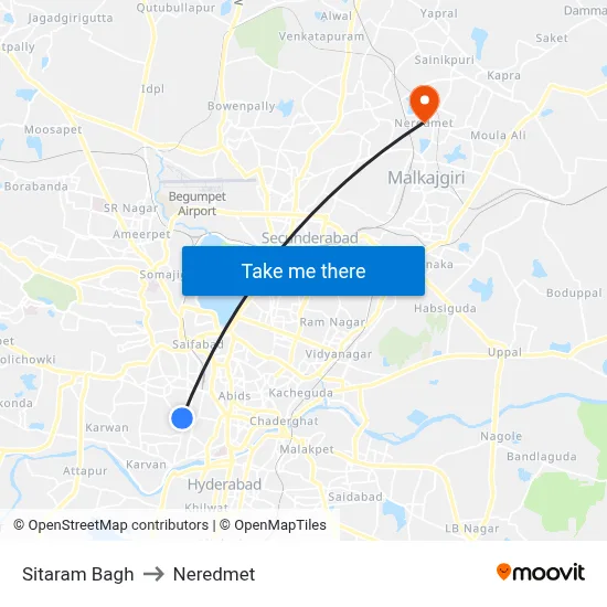 Sitaram Bagh to Neredmet map