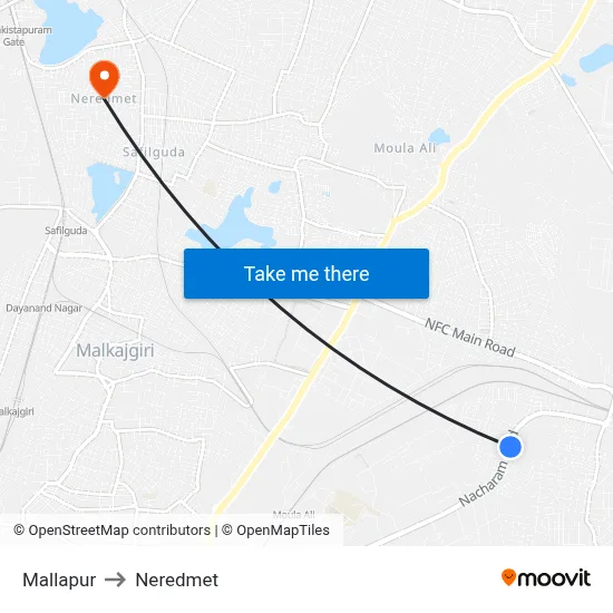 Mallapur to Neredmet map