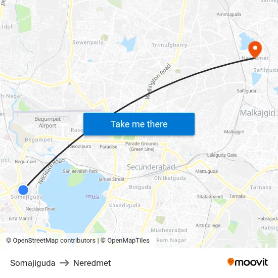 Somajiguda to Neredmet map