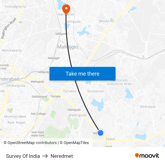 Survey Of India to Neredmet map