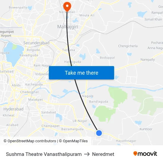Sushma Theatre Vanasthalipuram to Neredmet map