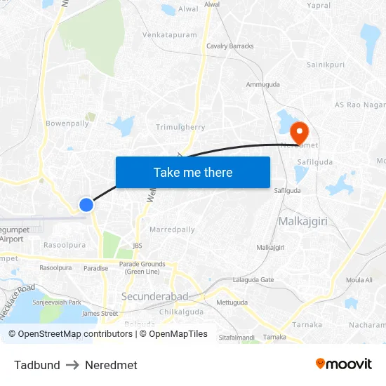 Tadbund to Neredmet map