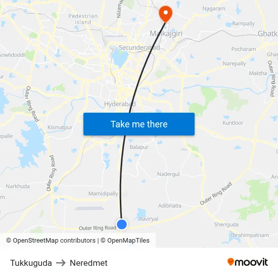 Tukkuguda to Neredmet map