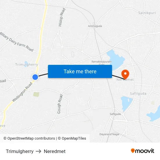 Trimulgherry to Neredmet map