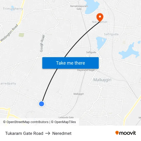 Tukaram Gate Road to Neredmet map