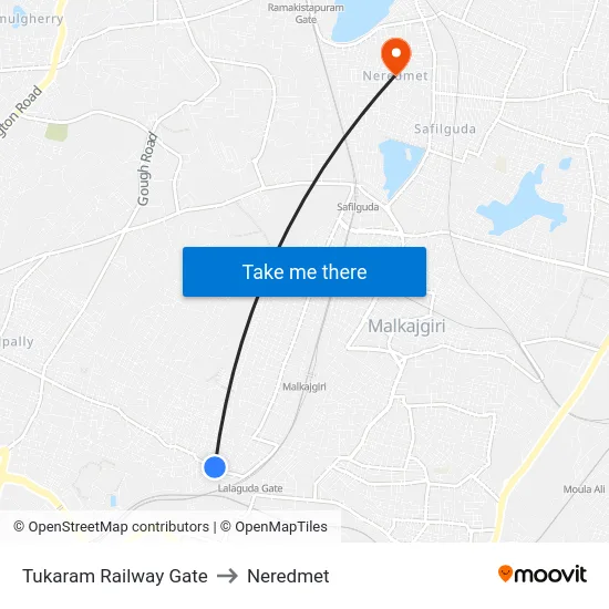 Tukaram Railway Gate to Neredmet map