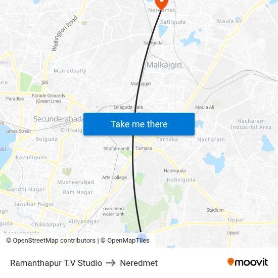 Ramanthapur T.V Studio to Neredmet map