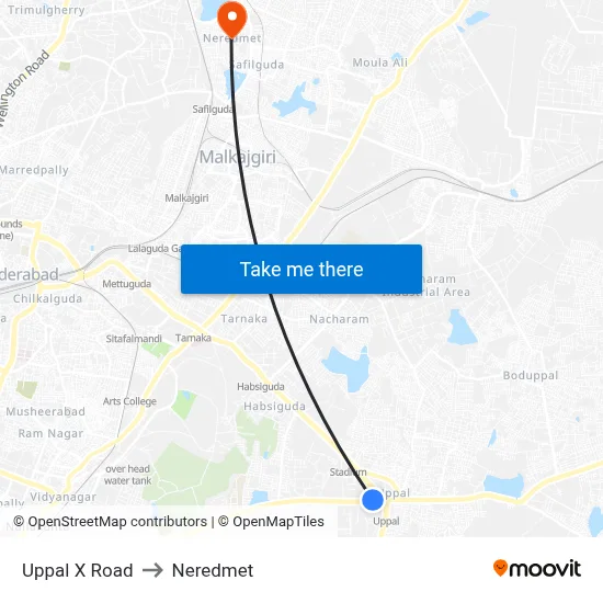Uppal X Road to Neredmet map